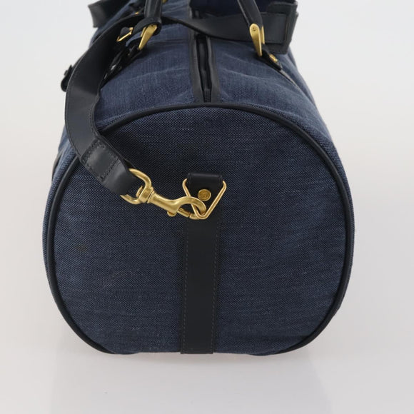 GUCCI Boston Bag Canvas 2way Navy Gold Tone 012 123 0254 Auth BA14569
