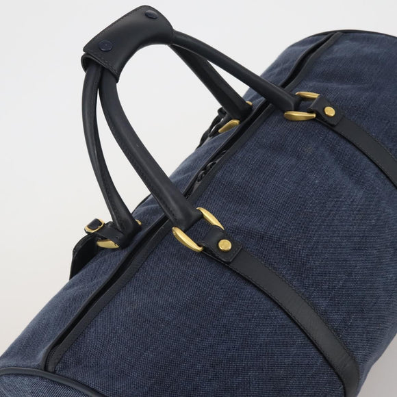 GUCCI Boston Bag Canvas 2way Navy Gold Tone 012 123 0254 Auth BA14569