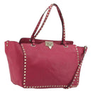 VALENTINO Studs Tote Bag Leather 2way Pink Gold Tone Auth BA14571-1