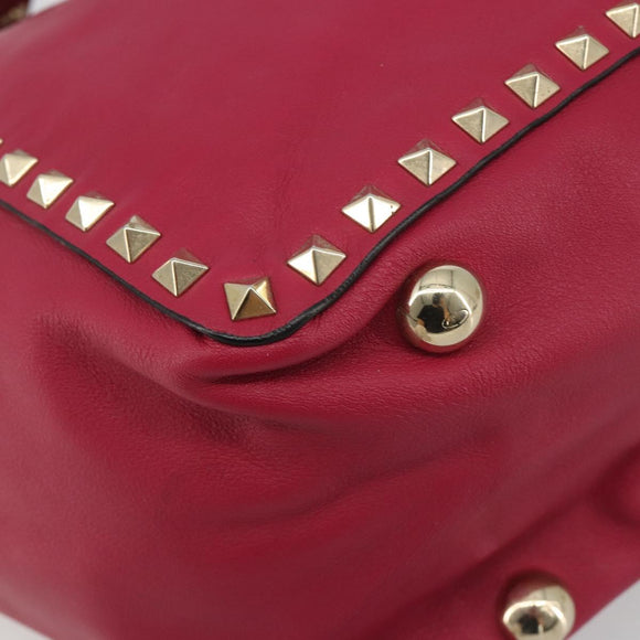 VALENTINO Studs Tote Bag Leather 2way Pink Gold Tone Auth BA14571