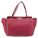 VALENTINO Studs Tote Bag Leather 2way Pink Gold Tone Auth BA14571-13