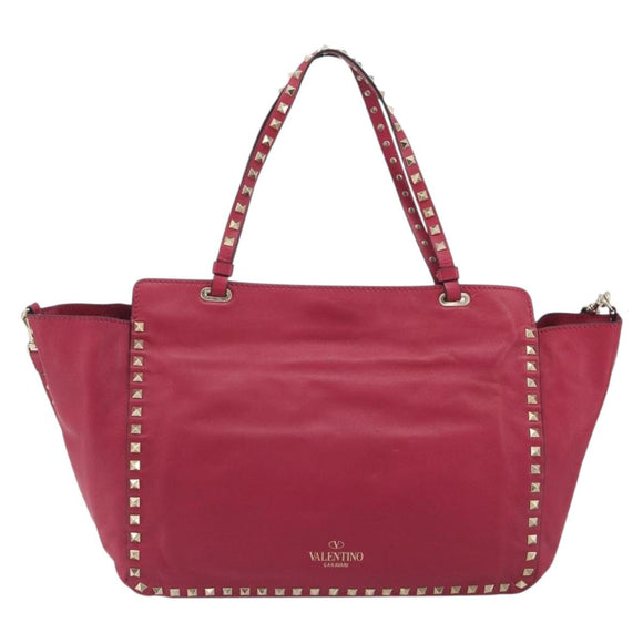 VALENTINO Studs Tote Bag Leather 2way Pink Gold Tone Auth BA14571