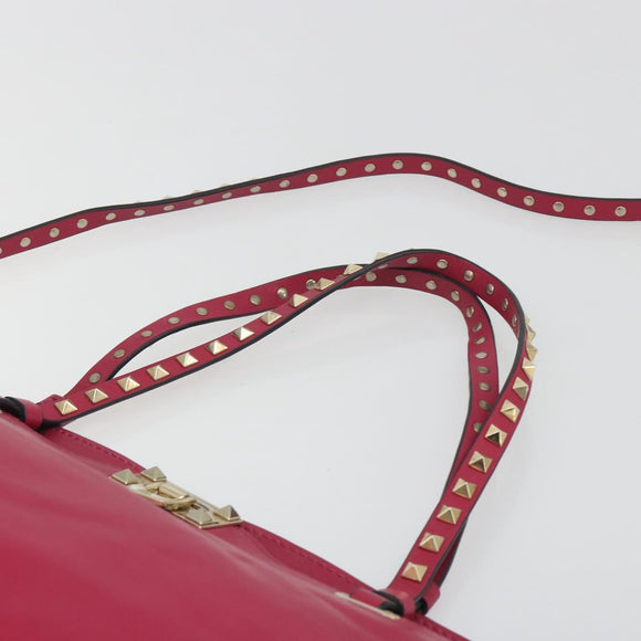 VALENTINO Studs Tote Bag Leather 2way Pink Gold Tone Auth BA14571