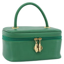 Burberrys Vanity Bag Cosmetic Pouch Leather Green Gold Tone Auth BA14572A-1