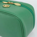 Burberrys Vanity Bag Cosmetic Pouch Leather Green Gold Tone Auth BA14572A-10