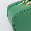Burberrys Vanity Bag Cosmetic Pouch Leather Green Gold Tone Auth BA14572A-11