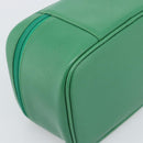 Burberrys Vanity Bag Cosmetic Pouch Leather Green Gold Tone Auth BA14572A-13