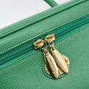 Burberrys Vanity Bag Cosmetic Pouch Leather Green Gold Tone Auth BA14572A-14