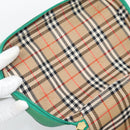 Burberrys Vanity Bag Cosmetic Pouch Leather Green Gold Tone Auth BA14572A-16