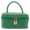 Burberrys Vanity Bag Cosmetic Pouch Leather Green Gold Tone Auth BA14572A-2