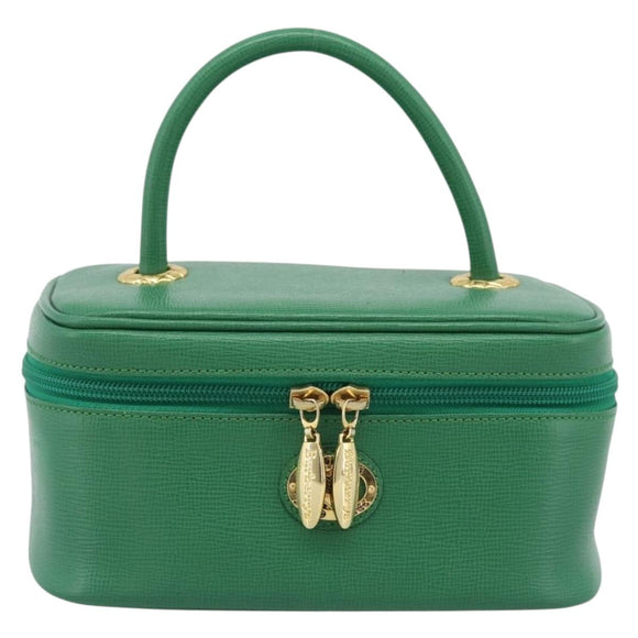 Burberrys Vanity Bag Cosmetic Pouch Leather Green Gold Tone Auth BA14572A