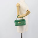 Burberrys Vanity Bag Cosmetic Pouch Leather Green Gold Tone Auth BA14572A-20