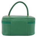 Burberrys Vanity Bag Cosmetic Pouch Leather Green Gold Tone Auth BA14572A-3
