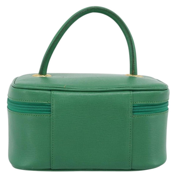 Burberrys Vanity Bag Cosmetic Pouch Leather Green Gold Tone Auth BA14572A