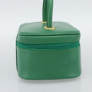Burberrys Vanity Bag Cosmetic Pouch Leather Green Gold Tone Auth BA14572A-4