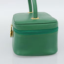 Burberrys Vanity Bag Cosmetic Pouch Leather Green Gold Tone Auth BA14572A-5