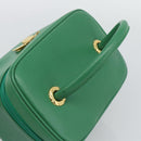 Burberrys Vanity Bag Cosmetic Pouch Leather Green Gold Tone Auth BA14572A-6
