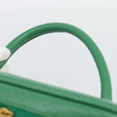 Burberrys Vanity Bag Cosmetic Pouch Leather Green Gold Tone Auth BA14572A-8