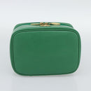 Burberrys Vanity Bag Cosmetic Pouch Leather Green Gold Tone Auth BA14572A-9