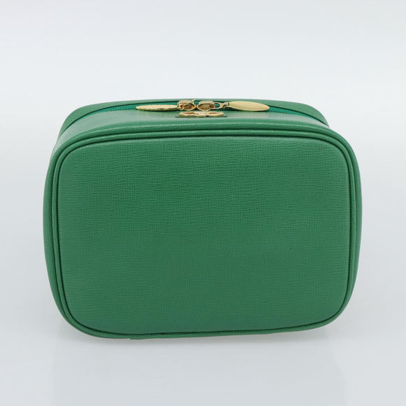 Burberrys Vanity Bag Cosmetic Pouch Leather Green Gold Tone Auth BA14572A