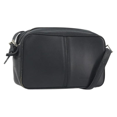 BURBERRY Shoulder Bag Leather Black Silver Auth BA14575