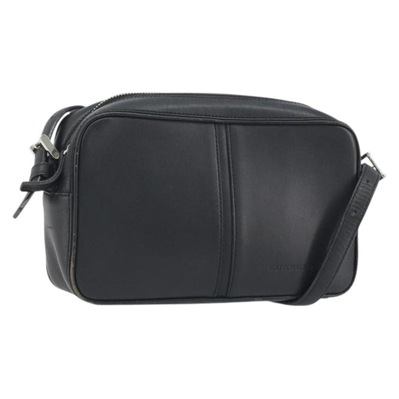 BURBERRY Shoulder Bag Leather Black Silver Auth BA14575