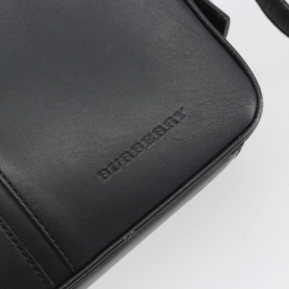 BURBERRY Shoulder Bag Leather Black Silver Auth BA14575