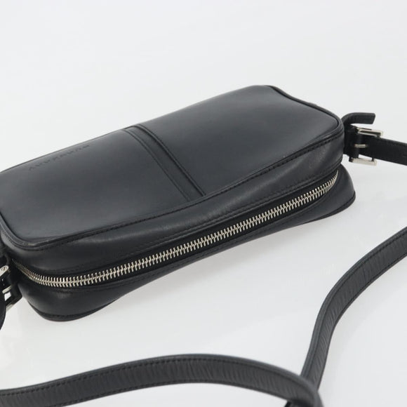 BURBERRY Shoulder Bag Leather Black Silver Auth BA14575