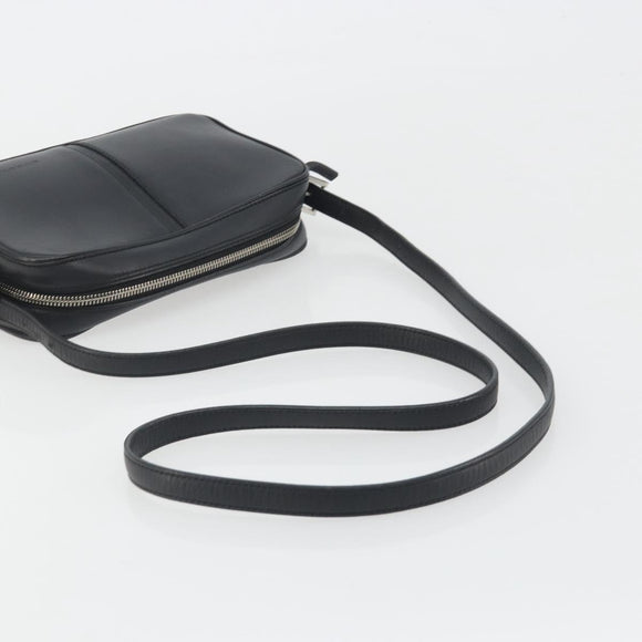 BURBERRY Shoulder Bag Leather Black Silver Auth BA14575