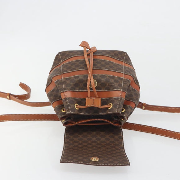 CELINE Macadam Backpack PVC Leather Brown Gold Tone Auth BA14576A