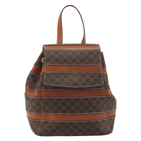 CELINE Macadam Backpack PVC Leather Brown Gold Tone Auth BA14576A
