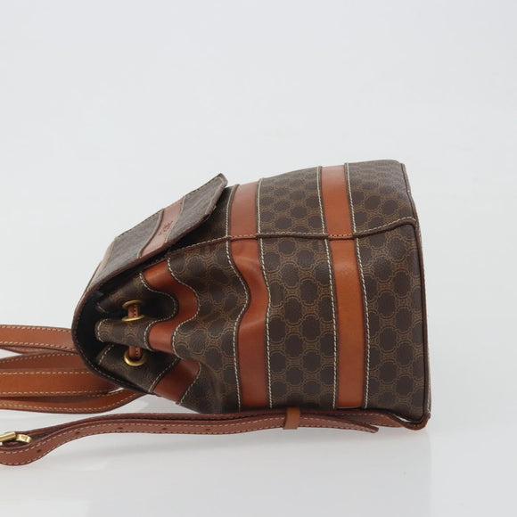 CELINE Macadam Backpack PVC Leather Brown Gold Tone Auth BA14576A