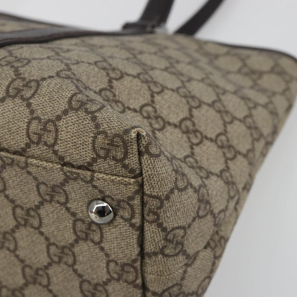 GUCCI GG Supreme Tote Bag PVC Leather Beige Silver 114595 Auth BA14578