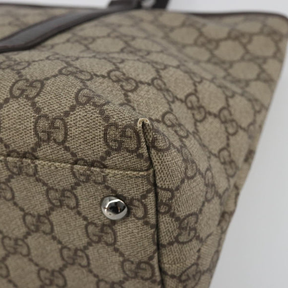 GUCCI GG Supreme Tote Bag PVC Leather Beige Silver 114595 Auth BA14578