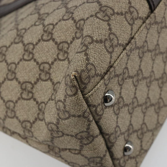 GUCCI GG Supreme Tote Bag PVC Leather Beige Silver 114595 Auth BA14578