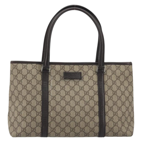 GUCCI GG Supreme Tote Bag PVC Leather Beige Silver 114595 Auth BA14578
