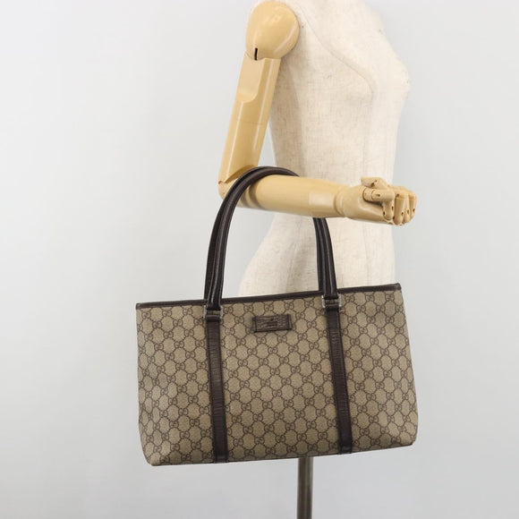 GUCCI GG Supreme Tote Bag PVC Leather Beige Silver 114595 Auth BA14578
