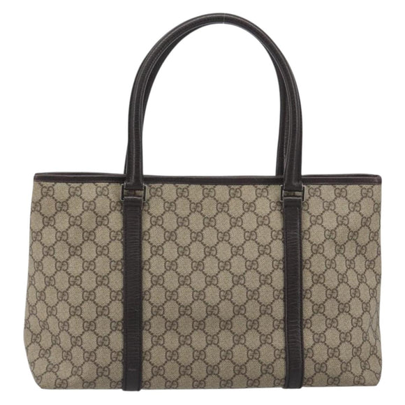 GUCCI GG Supreme Tote Bag PVC Leather Beige Silver 114595 Auth BA14578