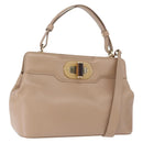 BVLGARI Hand Bag Leather 2way Beige Gold Tone Auth BA14579A-1