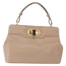 BVLGARI Hand Bag Leather 2way Beige Gold Tone Auth BA14579A-13