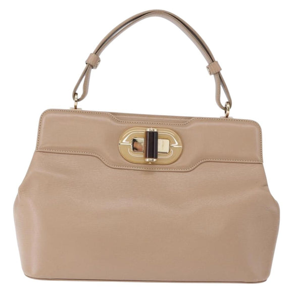 BVLGARI Hand Bag Leather 2way Beige Gold Tone Auth BA14579A