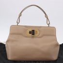 BVLGARI Hand Bag Leather 2way Beige Gold Tone Auth BA14579A-12