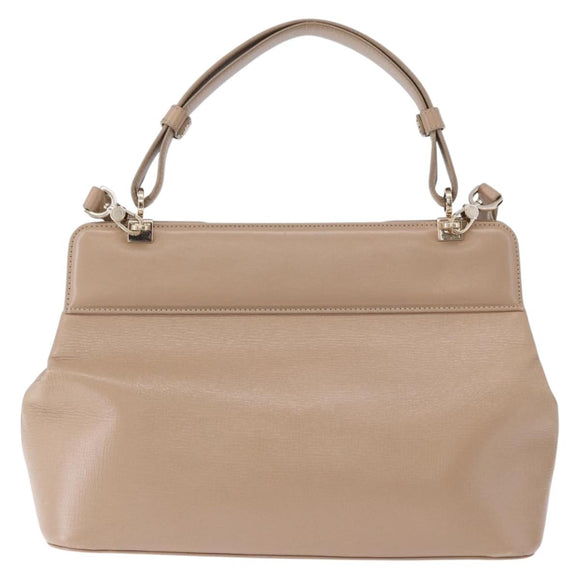 BVLGARI Hand Bag Leather 2way Beige Gold Tone Auth BA14579A