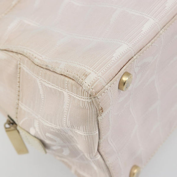 CHANEL New Travel Line Hand Bag Canvas Pink Gold Tone CC Auth BA14582A