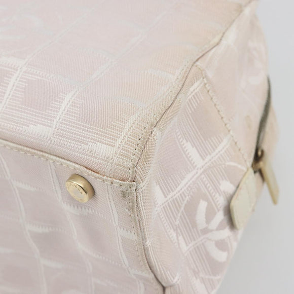 CHANEL New Travel Line Hand Bag Canvas Pink Gold Tone CC Auth BA14582A