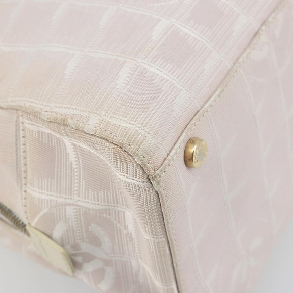 CHANEL New Travel Line Hand Bag Canvas Pink Gold Tone CC Auth BA14582A