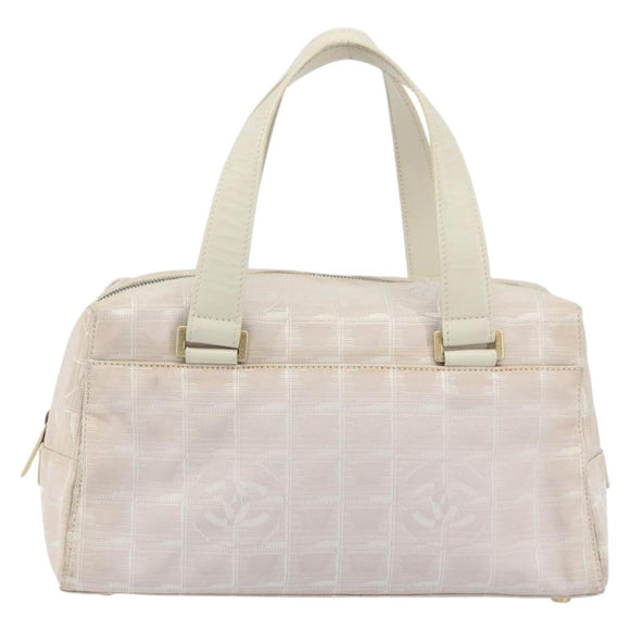 CHANEL New Travel Line Hand Bag Canvas Pink Gold Tone CC Auth BA14582A