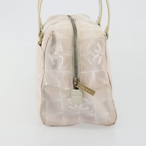 CHANEL New Travel Line Hand Bag Canvas Pink Gold Tone CC Auth BA14582A