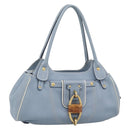 Salvatore Ferragamo Hand Bag Leather Light Blue Gold Tone Auth BA14586-1