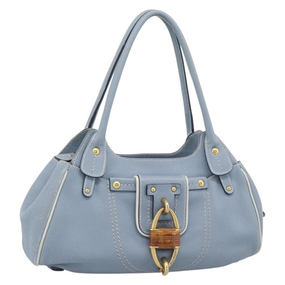 Salvatore Ferragamo Hand Bag Leather Light Blue Gold Tone Auth BA14586
